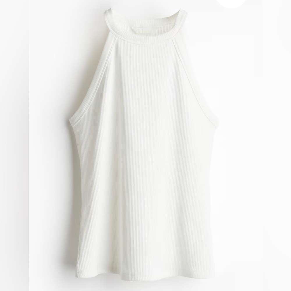 H&M White Ribbed Halter Neck Tank Top